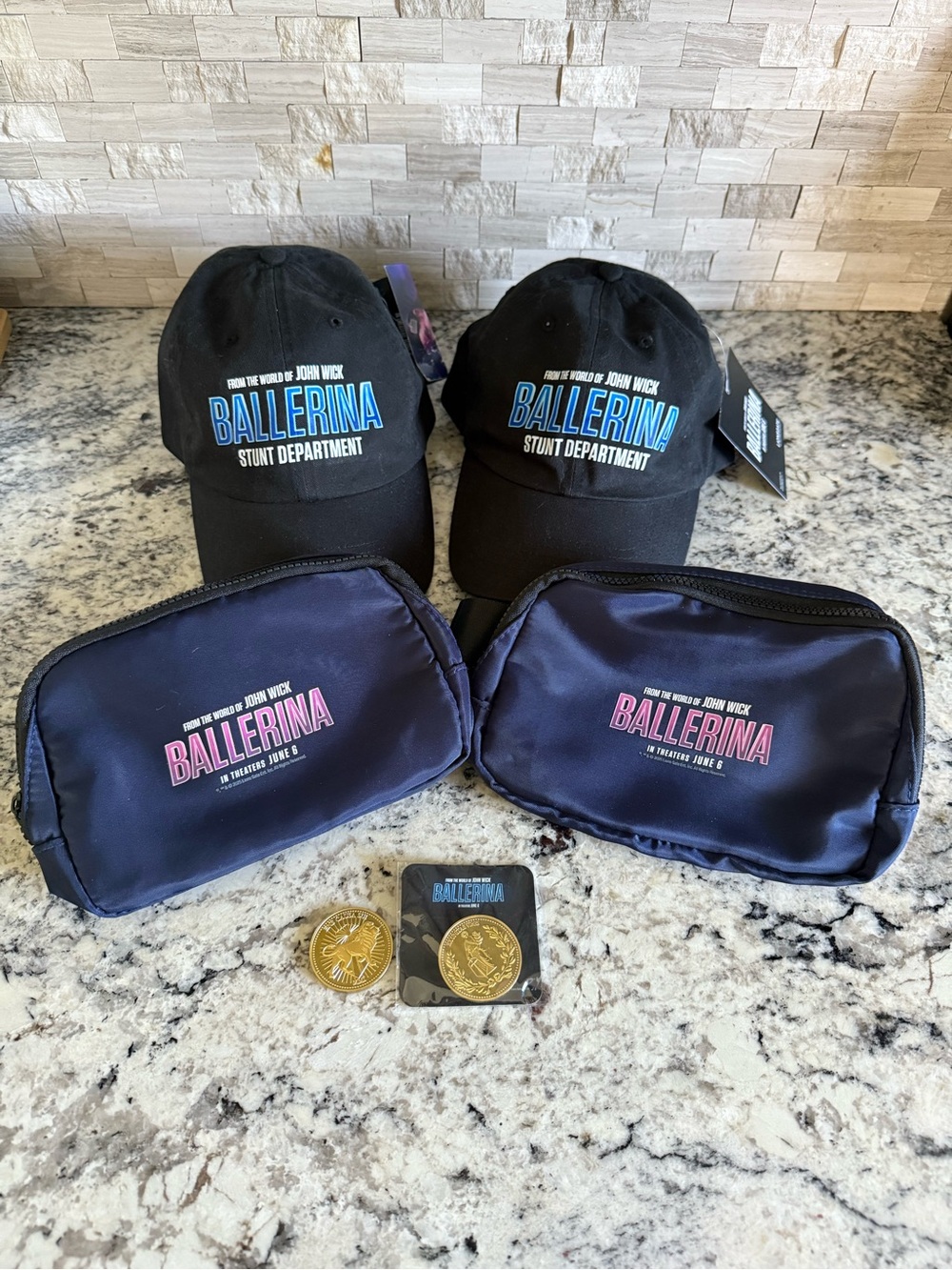 Ballerina Movie Promo Merch - Hats, Fanny Packs and Coins, 2 of Each